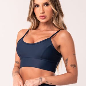 Top Fitness Azul Marinho Com Recortes E Bojo Básico Dlk