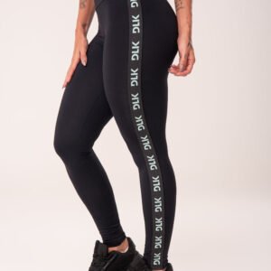 Calça Legging Energy Poliamida Preta Com Elástico Detalhe Azul Dlk