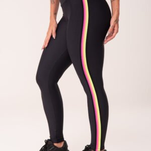 Calça Legging Energy Poliamida Preta Com Elástico Colorido Dlk