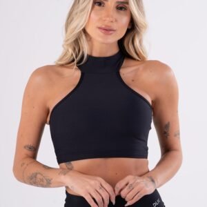 Top Preto Com Gola E Bojo Básico Dlk
