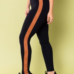 Calça Legging Energy Poliamida Preta Com Elástico Amêndoa Dlk