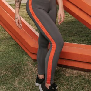 Calça Legging Energy Poliamida Grafite Com Elástico Laranja Dlk