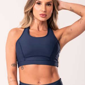 Top Fitness Azul Marinho Cruzado Com Bojo Removível Dlk