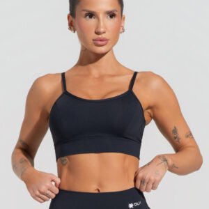 Top Fitness Feminino Com Recortes Preto Básico Dlk