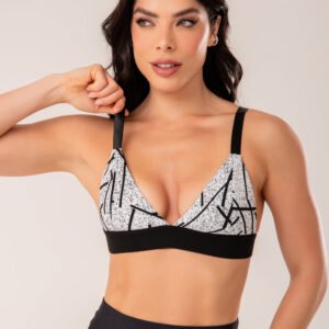 Top Fitness Jacquard Branco Light Linhas Pretas Com Elástico Dlk