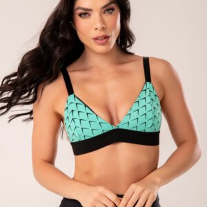 Top Fitness Jacquard Escama Verde Com Elástico Dlk