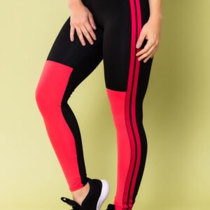 Calça Legging Energy Preta Com Recorte E Elástico Rosa Dlk