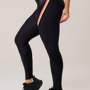 Calça Legging Energy Com Recortes Cirrê Preta E Elástico Colorido Dlk