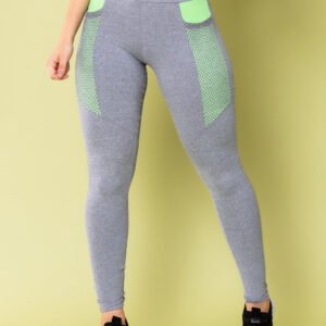 Calça Legging Energy Mescla Com Recorte Verde E Tela Dlk