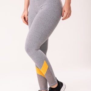Calça Legging Energy Mescla Com Tela E Recorte Amarelo Dlk