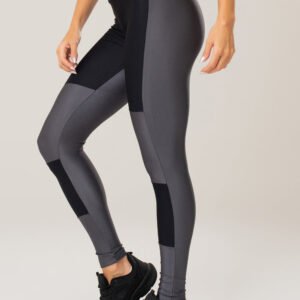 Calça Legging Energy Com Recortes Grafite Brilho E Preto Texturizado Dlk