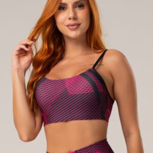 Top Fitness Feminino Com Bojo New Printed Estampado Gradil Pink Dlk