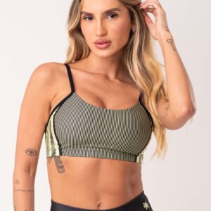 Top Fitness Feminino Com Bojo Estampado Strong Verde Printed Dlk