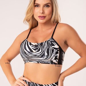 Top Fitness Feminino Com Bojo Estampado Animal Print Neon Laranja Printed Dlk