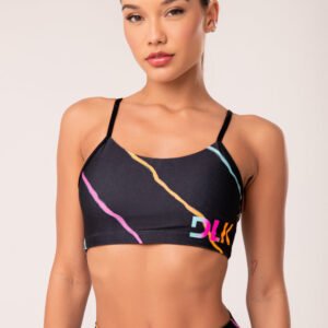 Top Fitness Feminino Com Bojo Estampado Neon Energetic Printed Dlk