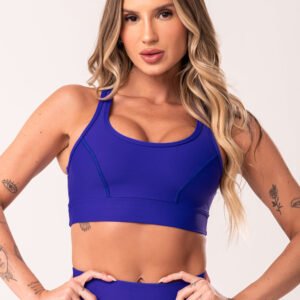 Top Fitness Feminino Azul Royal Com Recortes Básico Dlk