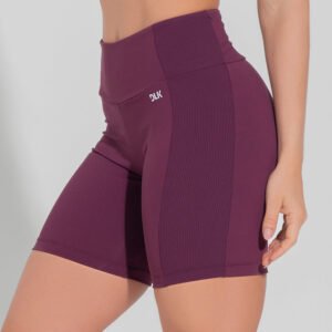 Bermuda Fitness Feminina Com Bolso No Cós E Detalhe Canelado Motion Lines Dlk Vinho