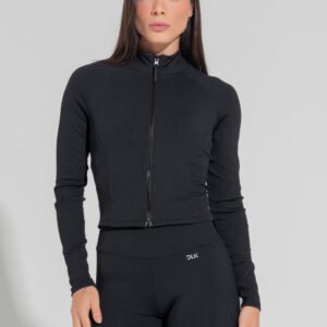 Casaco Fitness Feminino Com Detalhe Canelado Motion Lines Dlk Preto