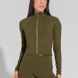 Casaco Fitness Feminino Com Detalhe Canelado Motion Lines Dlk Verde Oliva