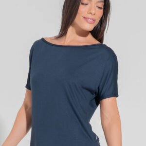 Blusa Feminina Decote Canoa Motion Lines Dlk Azul Marinho