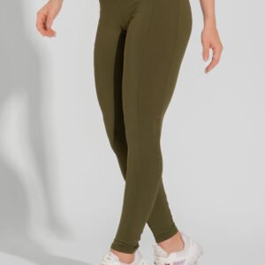 Legging de fitness para mujer con líneas de movimiento laterales acanaladas verde oliva