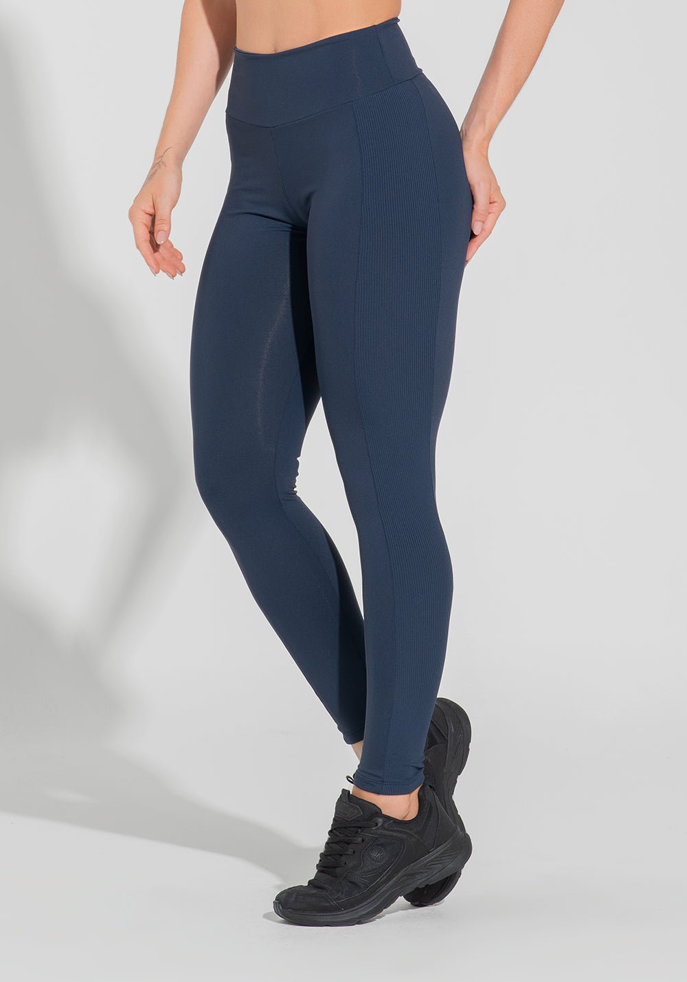 Legging de fitness para mujer con líneas de movimiento laterales acanaladas Dlk Navy