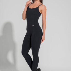 Macacão Fitness Feminino Com Lateral Canelada Motion Lines Dlk Preto