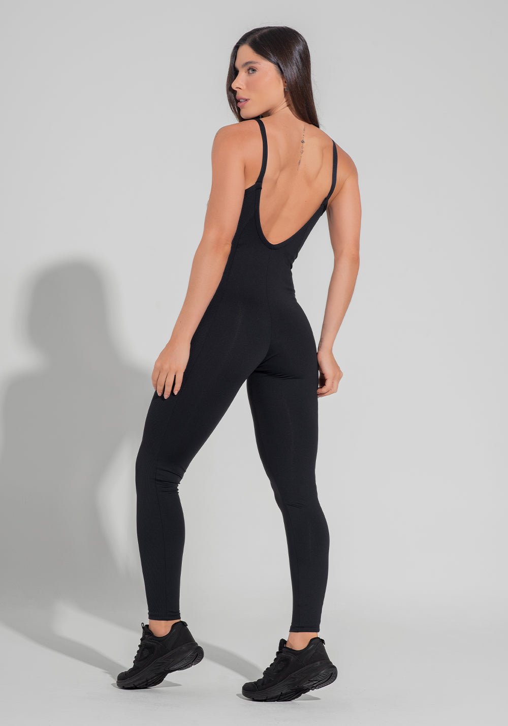 Macacão Fitness Feminino Com Lateral Canelada Motion Lines Dlk Preto - Imagen 3