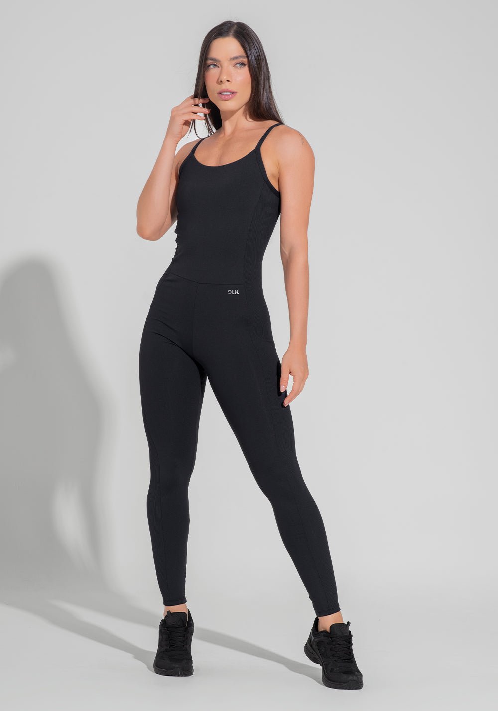 Macacão Fitness Feminino Com Lateral Canelada Motion Lines Dlk Preto - Imagen 4