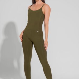 Macacão Fitness Feminino Com Lateral Canelada Motion Lines Dlk Verde Oliva