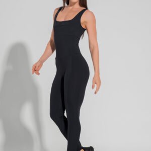 Macacão Fitness Feminino Com Detalhe Canelado Motion Lines Dlk Preto
