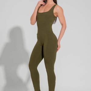 Macacão Fitness Feminino Com Detalhe Canelado Motion Lines Dlk Verde Oliva