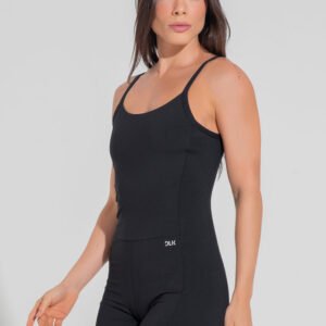 Macaquinho Fitness Feminino Com Lateral Canelada Motion Lines Dlk Preto