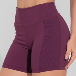 Short Fitness Feminino Com Lateral Canelada Motion Lines Dlk Vinho