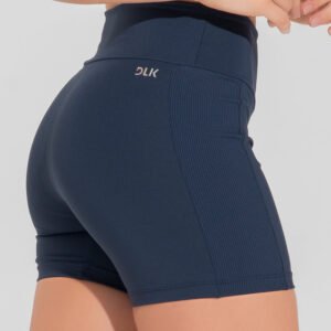 Short Fitness Feminino Com Lateral Canelada Motion Lines Dlk Azul Marinho