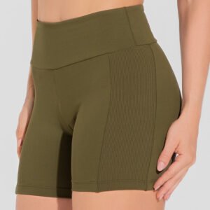 Short Fitness Feminino Com Lateral Canelada Motion Lines Dlk Verde Oliva