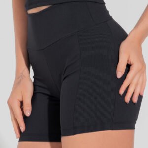 Short Fitness Feminino Com Lateral Canelada Motion Lines Dlk Preto