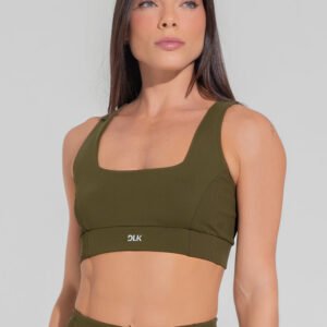 Top Fitness Feminino Nadador Anatômico Com Detalhe Canelado Motion Lines Dlk Verde Oliva