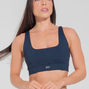 Top Fitness Feminino Nadador Anatômico Com Detalhe Canelado Motion Lines Dlk Azul Marinho