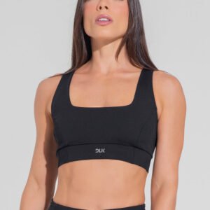 Top Fitness Feminino Nadador Anatômico Com Detalhe Canelado Motion Lines Dlk Preto