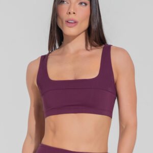 Top Fitness Feminino Decote Quadrado Com Detalhe Canelado Motion Lines Dlk Vinho