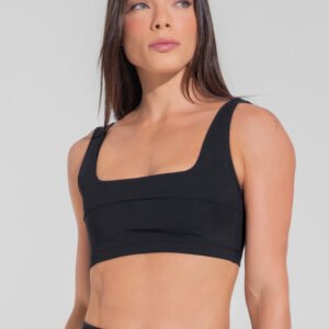 Top Fitness Feminino Decote Quadrado Com Detalhe Canelado Motion Lines Dlk Preto