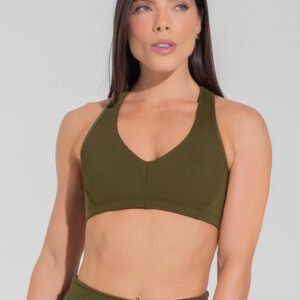 Top Fitness Feminino Nadador Com Detalhe Canelado Motion Lines Dlk Verde Oliva