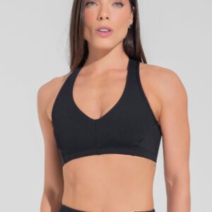 Top Fitness Feminino Nadador Com Detalhe Canelado Motion Lines Dlk Preto