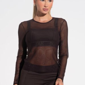 Blusa Feminina De Tule Com Manga Longa Activity Dlk Marrom Café
