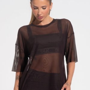 Blusa T-shirt Fitness Feminina De Tule Activity Dlk Marrom Café