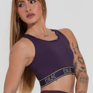 Camiseta de fitness para mujer con bulto y espalda vacía con actividad Dlk morado elástico