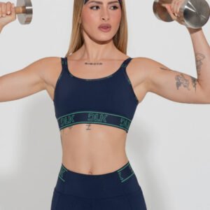 Camiseta fitness de mujer con abultamiento y tirantes elásticos dobles Activity Dlk azul marino