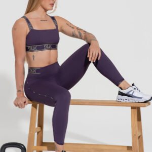 Legging de fitness para mujer con cinturilla elástica y actividad lateral morado Dlk