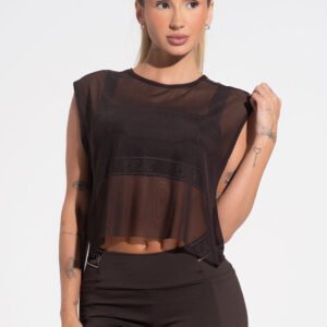 Camiseta para mujer Tulle Fitness con actividad Dlk Brown Coffee Elastic